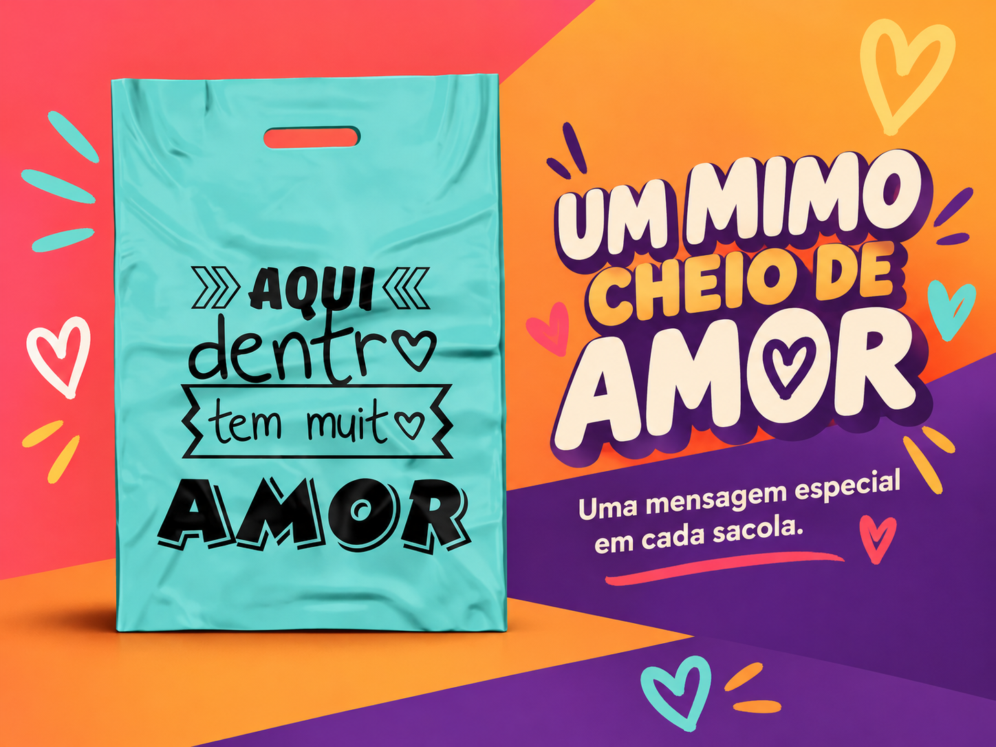 Um mimo cheio de amor. Sacola Tiffany boca vazada com estampa de amor.