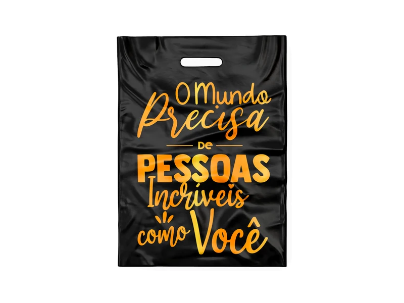 SACOLA PRETA O MUNDO PRECISA (DOURADO)