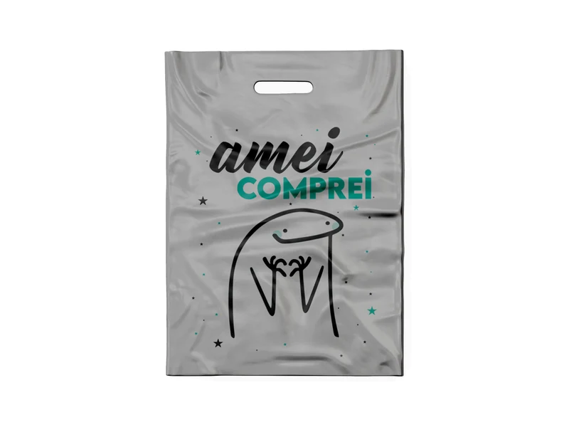 SACOLA PRATA AMEI COMPREI (PRETO/TIFFANY)