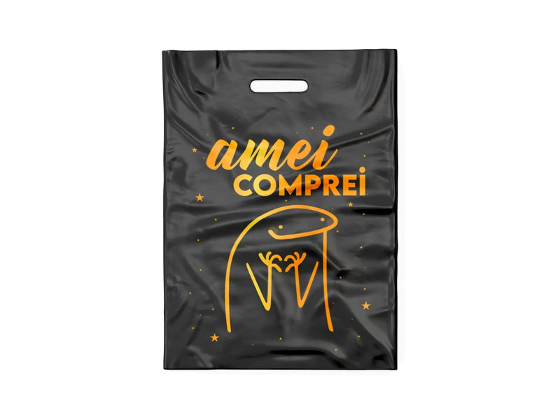 SACOLA PRETA AMEI COMPREI (DOURADO)